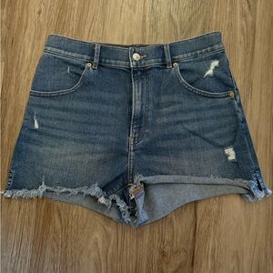 Express Dark Blue Distressed Mom Jean Shorts